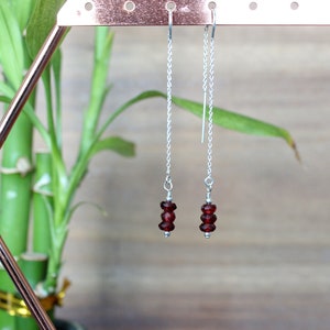 Simple Garnet Sterling Silver Threader Earrings