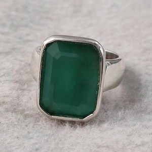 Genuine Emerald Ring, 925 Solid Sterling Silver Ring, Emerald Eternity Ring, Emerald Ring for Women Silver Ring, Gift for Her