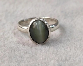 Natural Chrysoberyl Cat's Eye Ring: Handmade 925 Sterling Silver Statement Ring