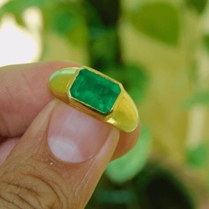 Emerald Signet Ring l Sterling Silver and Gold Vermeil / Astrology Purpose Rings For Men&#39;s/ Gift For Him