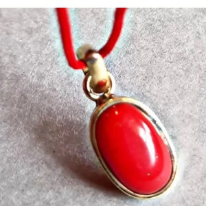 Coral and Panchdhatu Beauty Artisan Pendant Oval Cabochon Red Coral/ Moonga Pendant in Panchdhatu Metal, Mars Planet Pendant