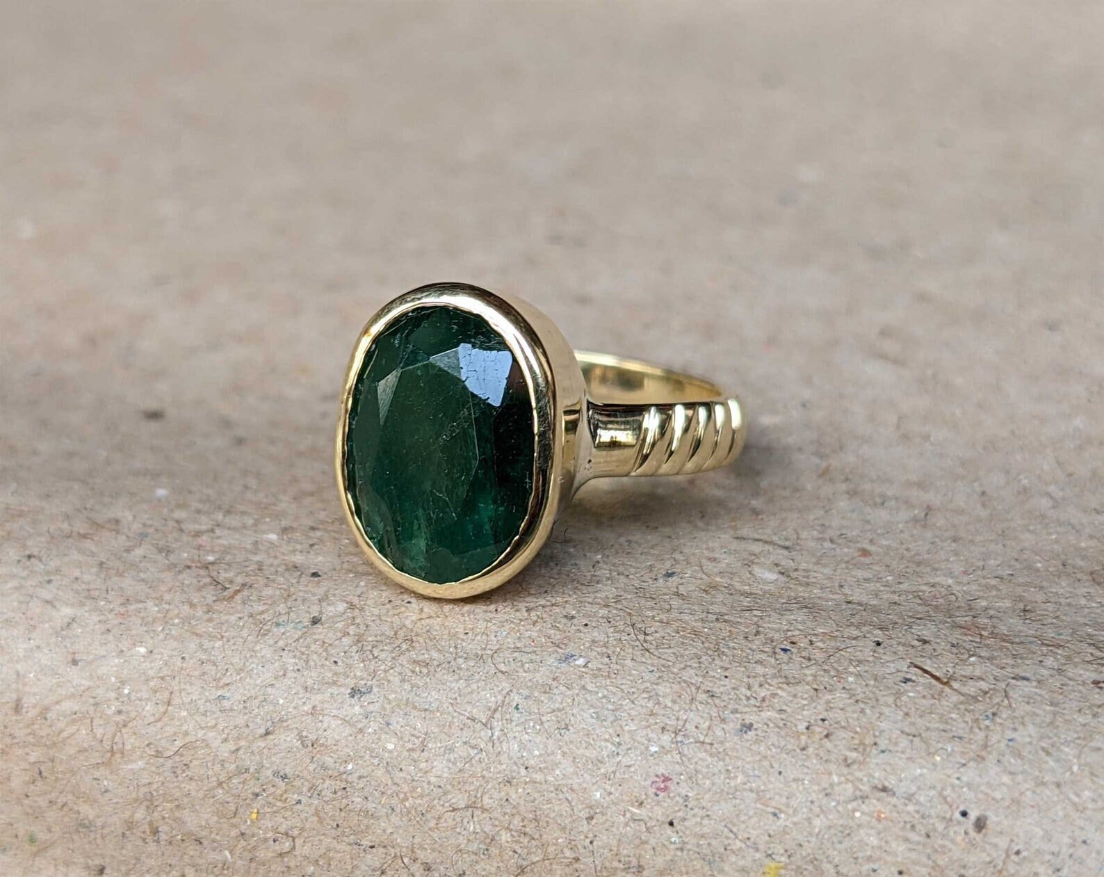 Emerald Ring, Green Emerald Gemstone Ring Natural Certified Emerald Ring In Copper (Panchdhatu) Gold Plating Handmade Ring For Men And Women