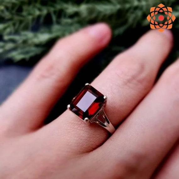 6 Carat Natural Hessonite Garnet Ring - 925 Sterling Silver Birthstone Jewelry (Sizes 5-13)