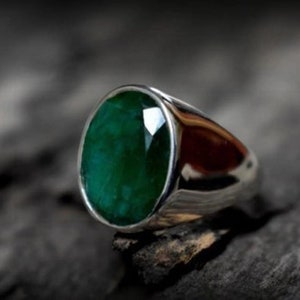 Emerald Signet Ring Mens: 925 Sterling Silver Bohemian Ring