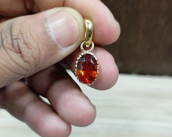 Hessonite Garnet Pendant: Oval Cut Gomed in Panchdhatu