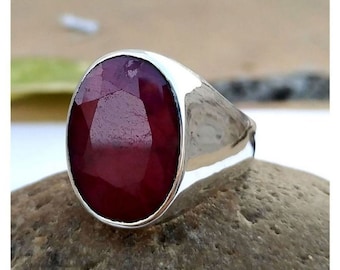 Anel de Rubi Natural Certificado, Anel de Prata Manik Gemstone de 4 a 11 Quilates para Homens