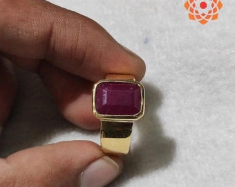 Anillo Panchdhatu de rubí natural con talla esmeralda, certificado por Manik Gemstone Astrology Ring