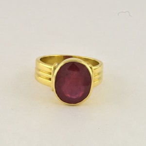 Ruby Ring, Natural Certified Ruby Gemstone Ring In Copper (Panchdhatu) 14k Gold Plating Handmade Ring For Men And Women