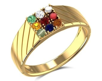 Anillo Navratna hecho a mano: Anillo Panchdhatu de nueve piedras preciosas