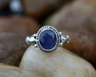 Certified Blue sapphire ring, 925 sterling silver gemstone finger ring, Boho silver ring for girls and womens