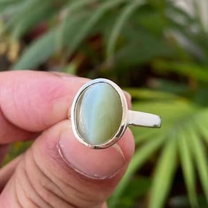 Handmade Sterling Silver 925 Cat&#39;s Eye Gemstone Ring