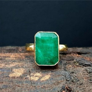 Natural Emerald Ring: 24K Gold Vermeil Hammered Band