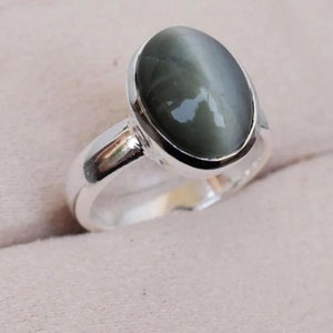 Natural Cat&#39;s Eye Ring, 925 Sterling Silver Ring, Cat&#39;s Eye Gemstone Unisex Men Women Ring, Handmade Jewelry Statement Ring