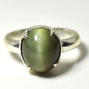 Natürlicher Katzenauge Ring, 925 Sterling Silber Ring, Katzenauge Edelstein Unisex Männer Frauen Ring, handgemachter Schmuck Statement Ring