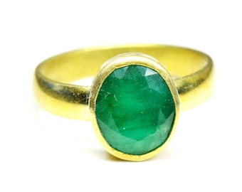 Certified Emerald Ring, Handmade Panchdahtu Gold Plated Ring For Men Women, Astrology Purpose May Birthstone Jewelry