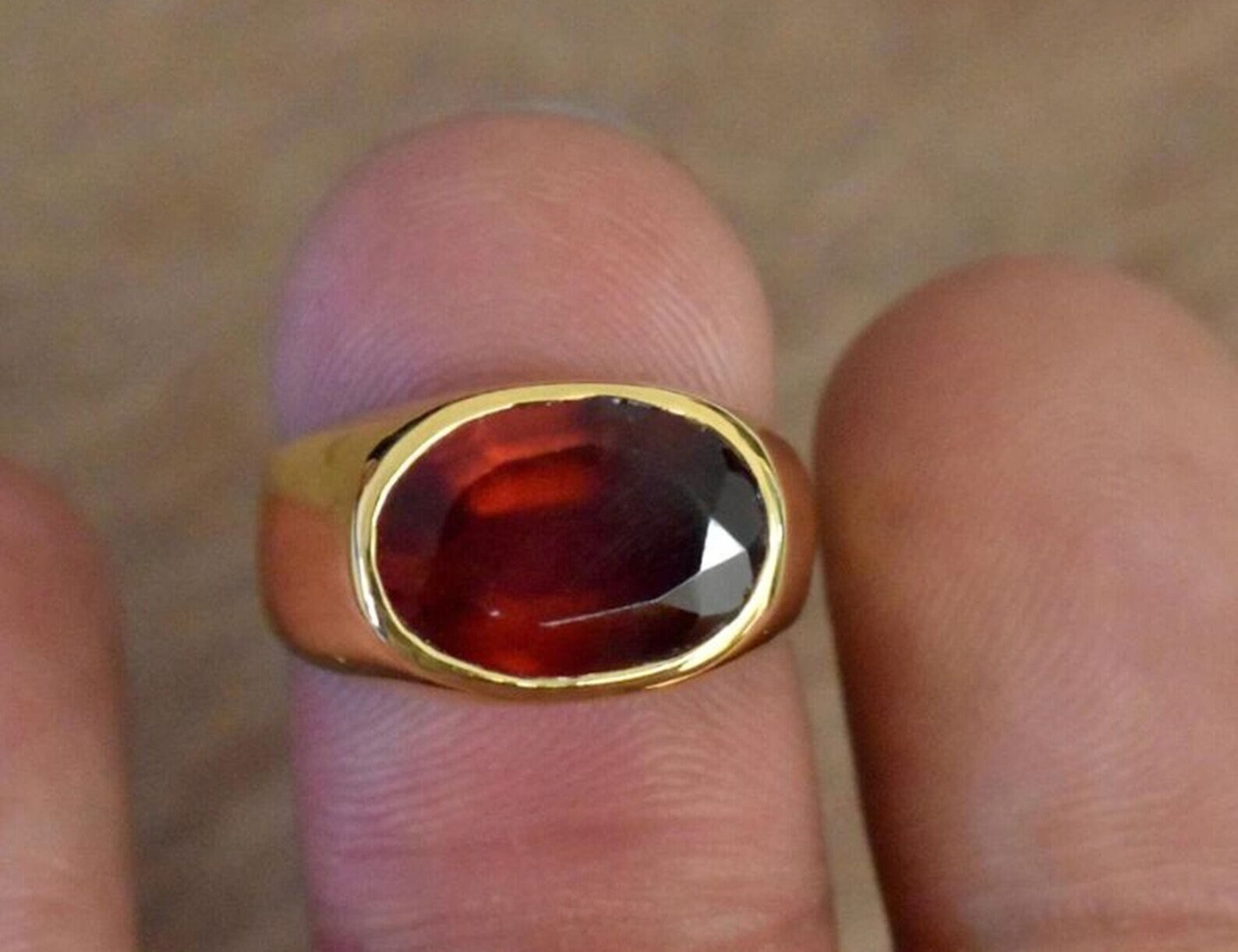 5 Ct Natural Hessonite Garnet Panchdhatu Alloy Ring For Men - Genuine Stone, Sizes 5-13, Handmade Indian Jewelry