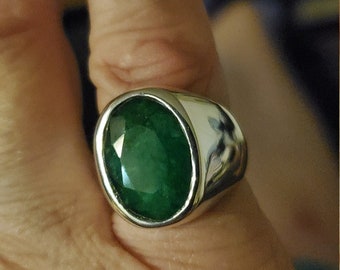 Emerald Men&#39;s Ring, Signet Ring, 925 Sterling Silver Ring, Statement Ring, Gemstone Ring, Handmade Ring, Gift Ring