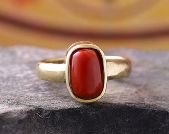 Certified Italian Red Coral Ring, Natural Moonga Gemstone Panchdhatu Ring For Astrology Purpose.