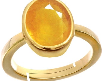 Natürlicher zertifizierter gelber Saphir / Pukhraj Panchdhatu einstellbarer Rashi Ratan Astrologischer Zweck Ring für Männer & Frauen / Kostenloser Versand Ring