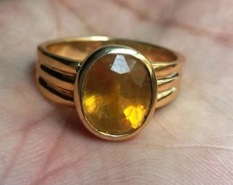 Natürlicher zertifizierter Pukhraj Edelsteinring / gelber Saphir 4.00-11.00 Ct. Panchdhatu Rashi Ratan Astrologisches Ziel Ring / Kostenloser Versand