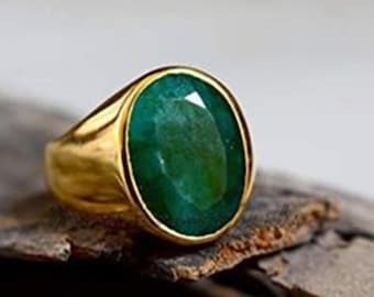 Emerald Ring/Astrological Purpose Panna Ring, Rashi Ratan Ring For Men & Women/22k Gold Fill, Statement Ring, Gemstone Ring, Handmade Ring