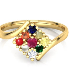 Navratna Gemstone Ring: Handmade Panchdhatu Gold Plated Ring
