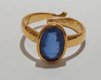 Natural Certified Blue Sapphire Ring Astrological Gemstone Ring In Panchdhatu Yellow Gold Handmade Ring For Men And Women Gift For Her