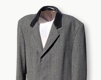 Vintage 1980s Herringbone Wool Overcoat - Austin Arnold England - Men&#39;s US 40R