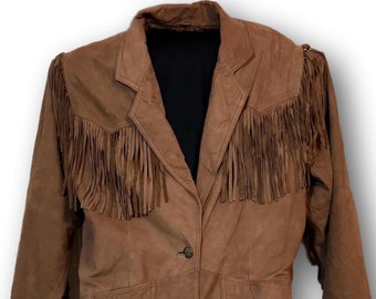 Vintage 1980s Suede Fringe Jacket: Unisex Western Leather, Size Medium