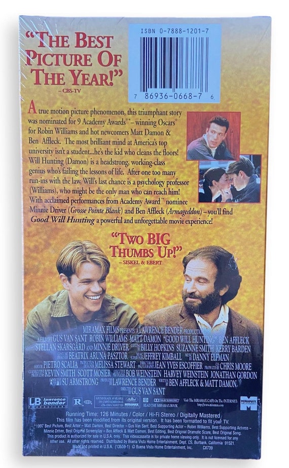 Good Will Hunting - 1997 - Miramax - VHS 13559 Tape Good Will Hunting - 1997 - Miramax - VHS 13559 Tape