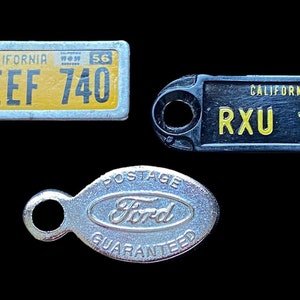 3 Postage Guaranteed Tags - 3 Decades Represented - 40's, 50's, 60's - Three States and FORD the First Auto Maker in America