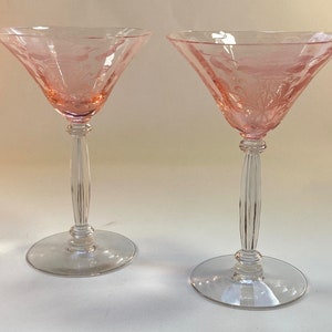Tiffin Flanders Pink Champagne Glass: Etched Poppies, Ribbed Stem (Sold Individually)