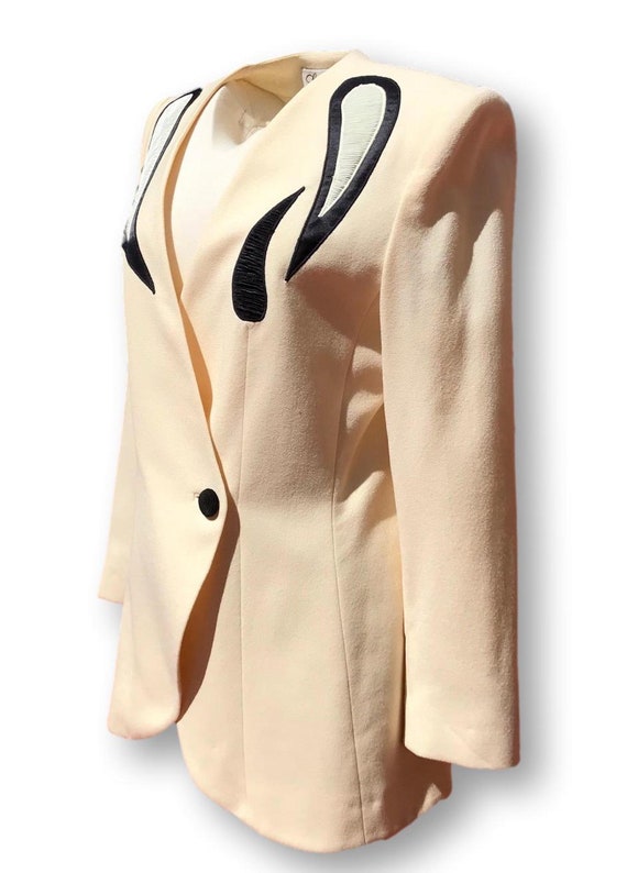 Lilli Ann, One Button Blazer, Ivory with Applique… - image 9