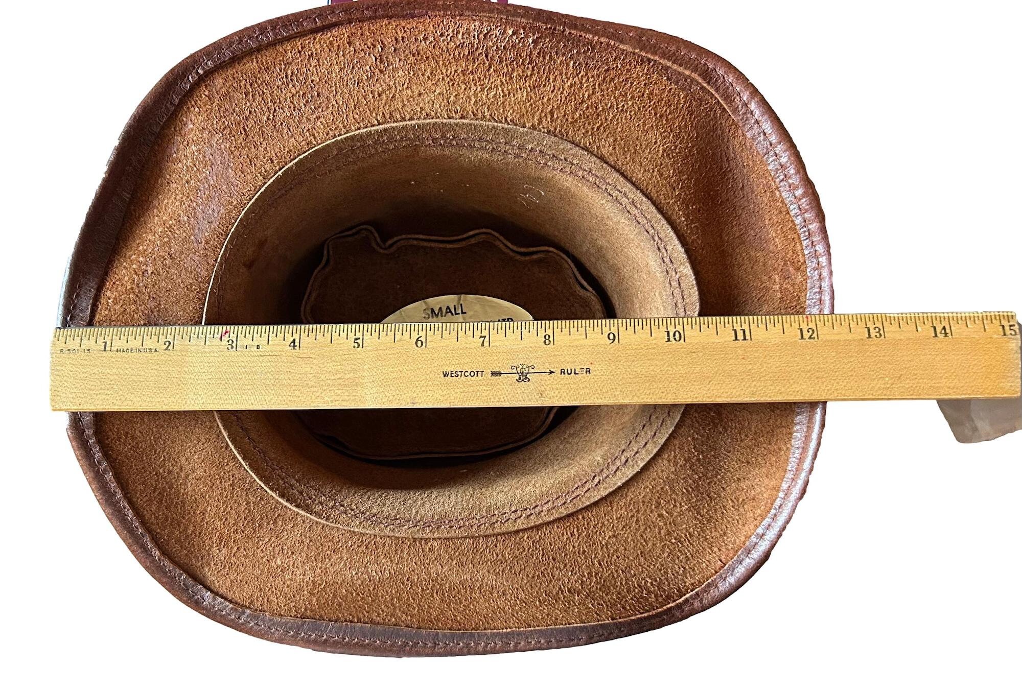 Australian Genuine Distressed Leather Brim Hat Braided Band Side Vent 6\