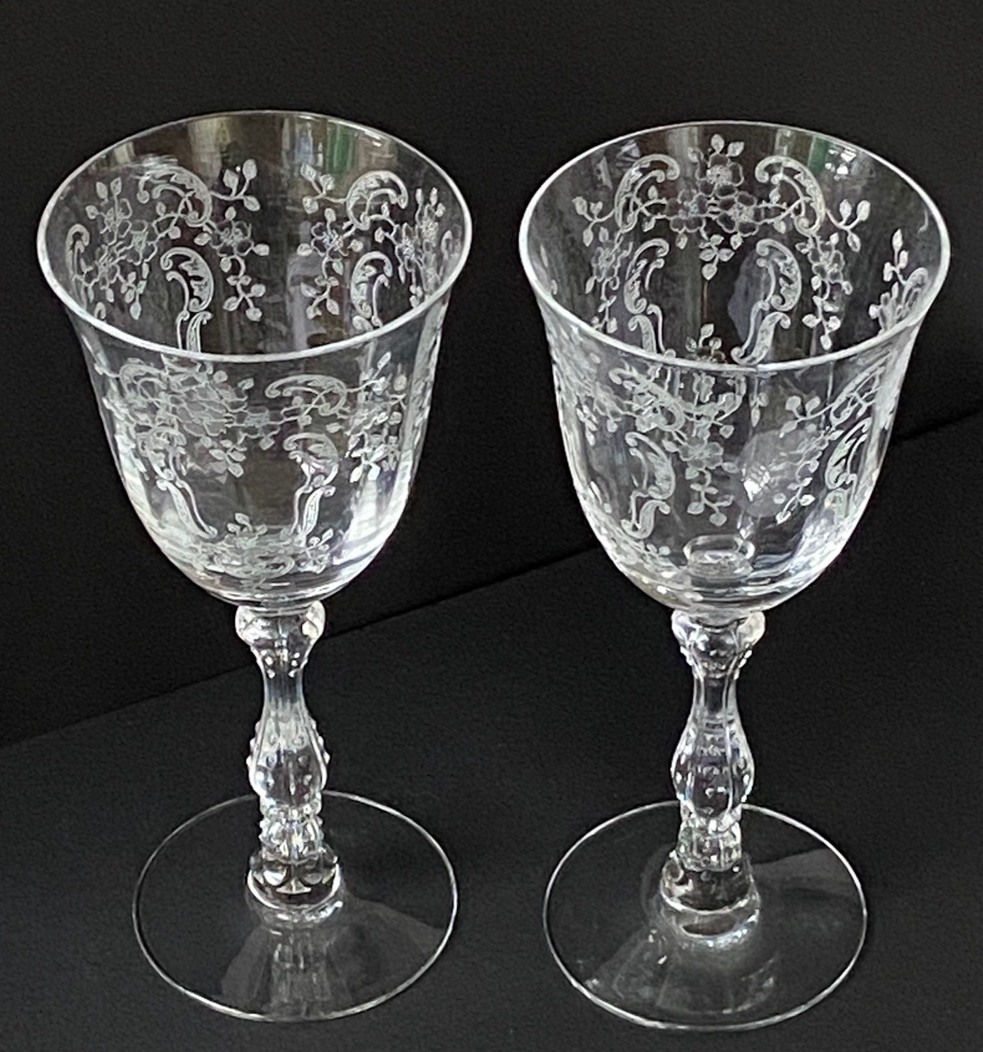 Fostoria Claret Wine Meadow Rose Etched Clear, Blown Glass