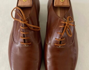 Handcrafted Brown Leather Oxford Shoes: Men's Size 8.5/9D, Square Toe