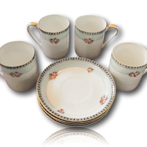 Vintage Noritake Tea Cup and Saucer Set: Hand-Painted Roses, Gold Trim
