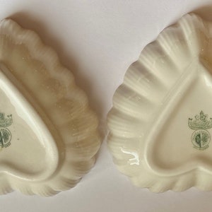 Belleek Ireland Porcelain Heart Shaped Scalloped Bowl/Dish, Set of 2, Yellow, 4th Per/1st Green Mark, 1946-1955, Superb Condition image 7