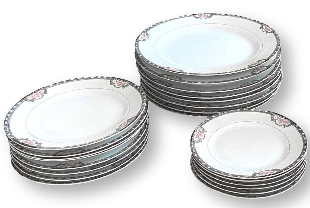 Toki Border Antique Noritake Nippon: Toki Kaisha Plates, Fleur-de-lis Pink Roses ...