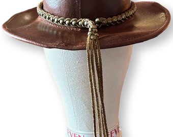 Australian Genuine Distressed Leather Brim Hat Braided Band Side Vent 6\