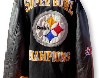Vintage 1980 Pittsburgh Steelers Super Bowl Wool & Leather Bomber Jacket (XL)