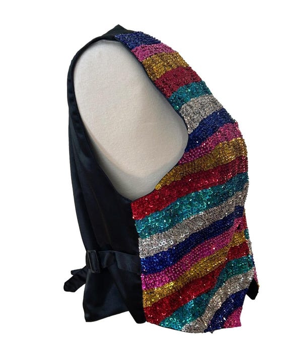 Vintage Sequin Vest: Women's Multi-Color Striped … - image 3