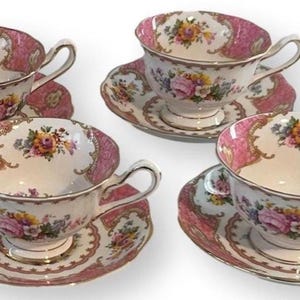 Royal Albert Fine Bone &quot;Lady Carlyle&quot; AVON Footed Cups and Saucers, Creamers, Sugar Bowls