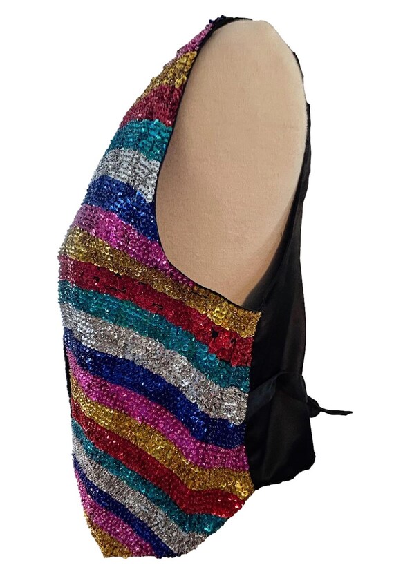 Vintage Sequin Vest: Women's Multi-Color Striped … - image 4