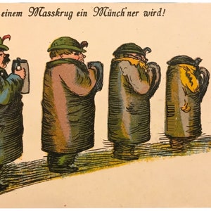 Early 1900 German Lith Postcard w/ Masskrug ein Munch'ner by Ludwig Zrenner Munshen