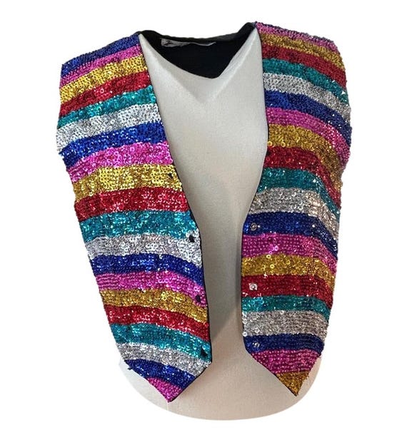 Vintage Sequin Vest: Women's Multi-Color Striped … - image 1