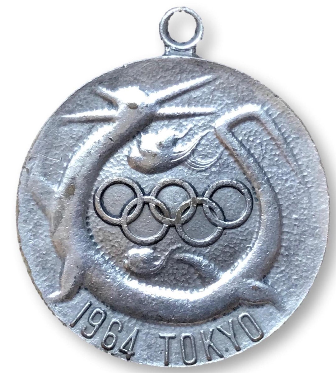 1964 Tokyo Olympics Medallion Silver Metal W/loop for Chain or