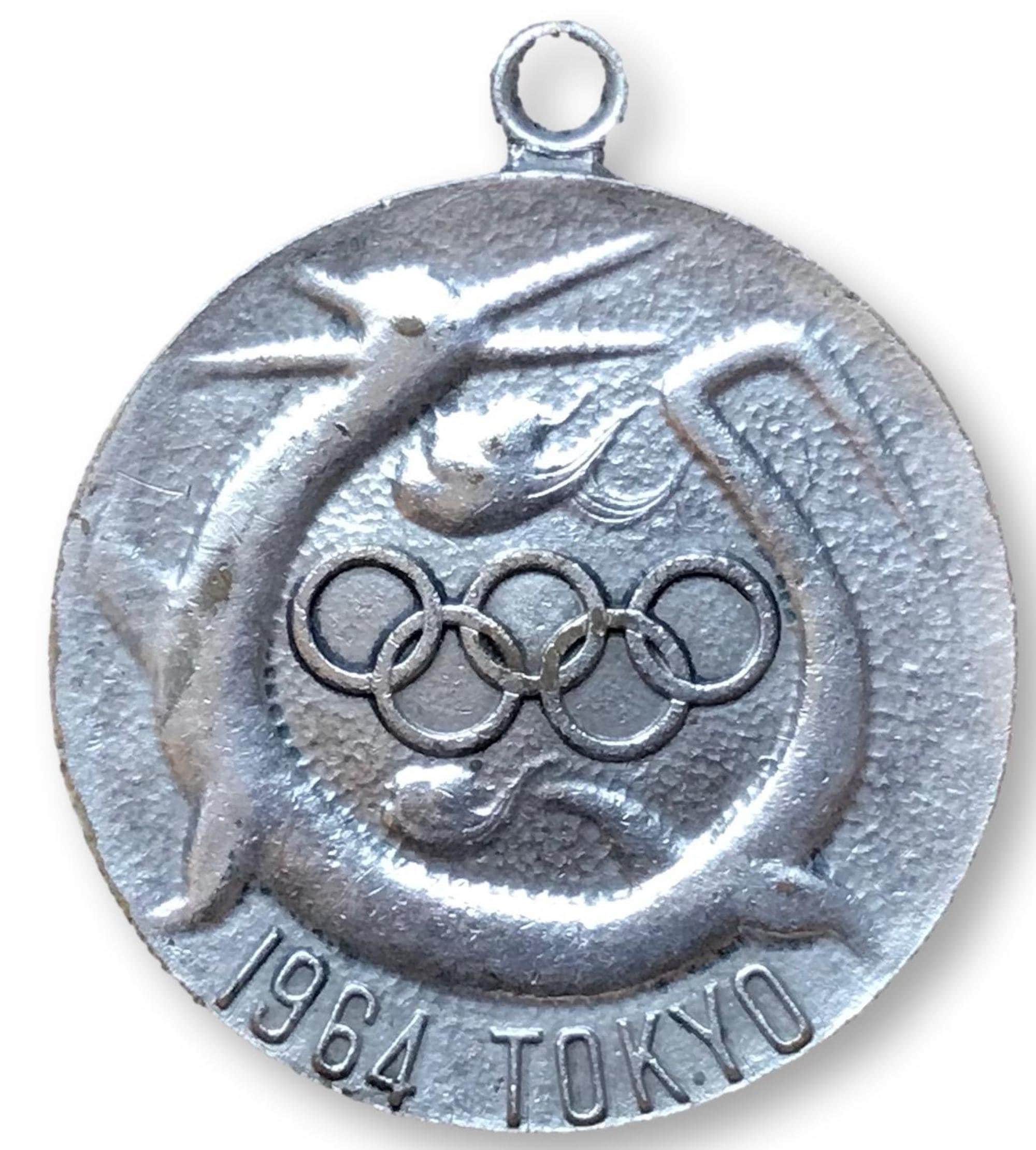 1964 Tokyo Olympics Medallion Silver Metal W/loop for Chain or
