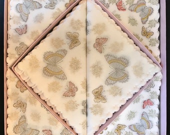 Vintage Butterfly Napkin Set - Gracious Entertaining Denmark - 24 Dinner Napkins - 23 Dessert - Made in Denmark