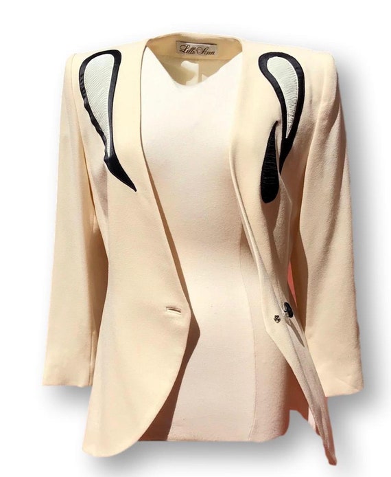 Lilli Ann, One Button Blazer, Ivory with Applique… - image 8